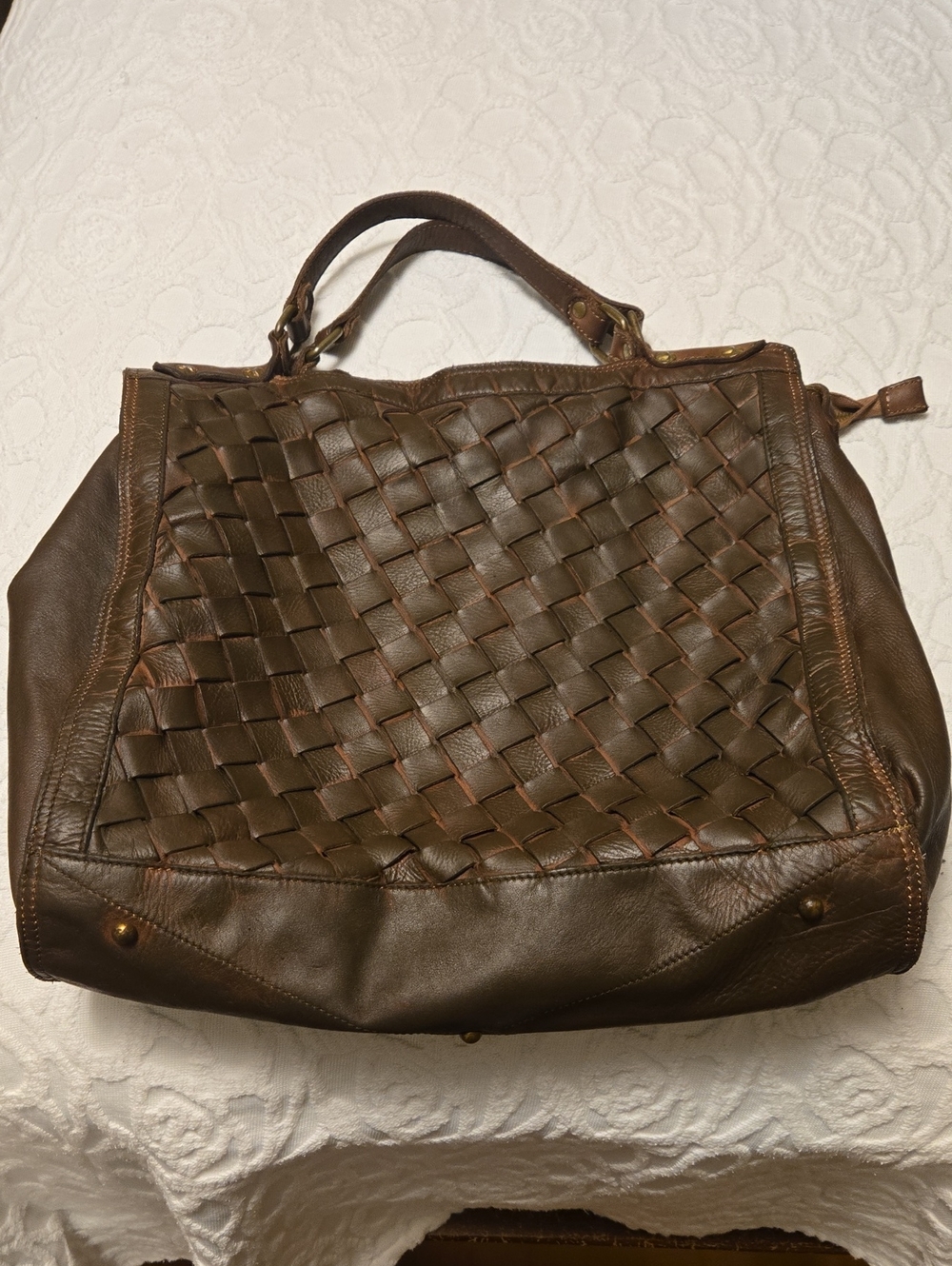 Woven Leather Tote Bag in Dark Brown Civico93  Made In Italy